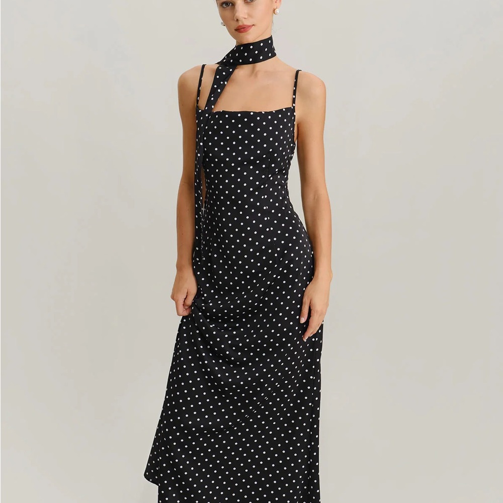 Black Polka Dot Cowl Neck Slip Maxi Dress